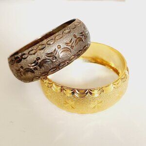Vintage Sun and Moon Gold And Darkened Silver Tone Bangle Bracelet Set of 2